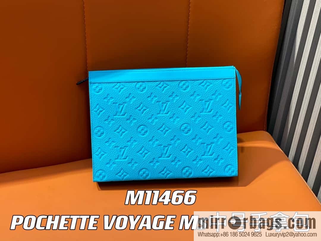 [Premium‑quality] M11466 blue full leather embossed, clutch bag series, the new POCHETTE VOYAGE Ms medium clutch bag of the season