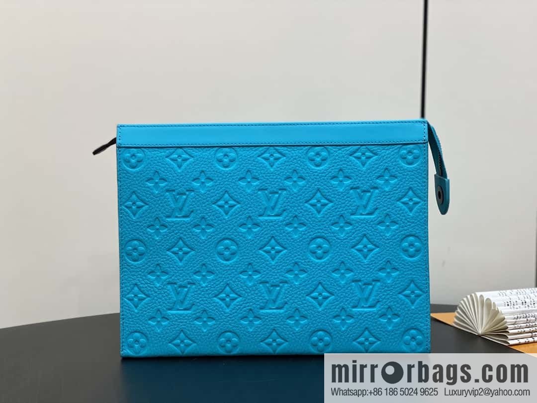 [Premium‑quality] M11466 blue full leather embossed, clutch bag series, the new POCHETTE VOYAGE Ms medium clutch bag of the season