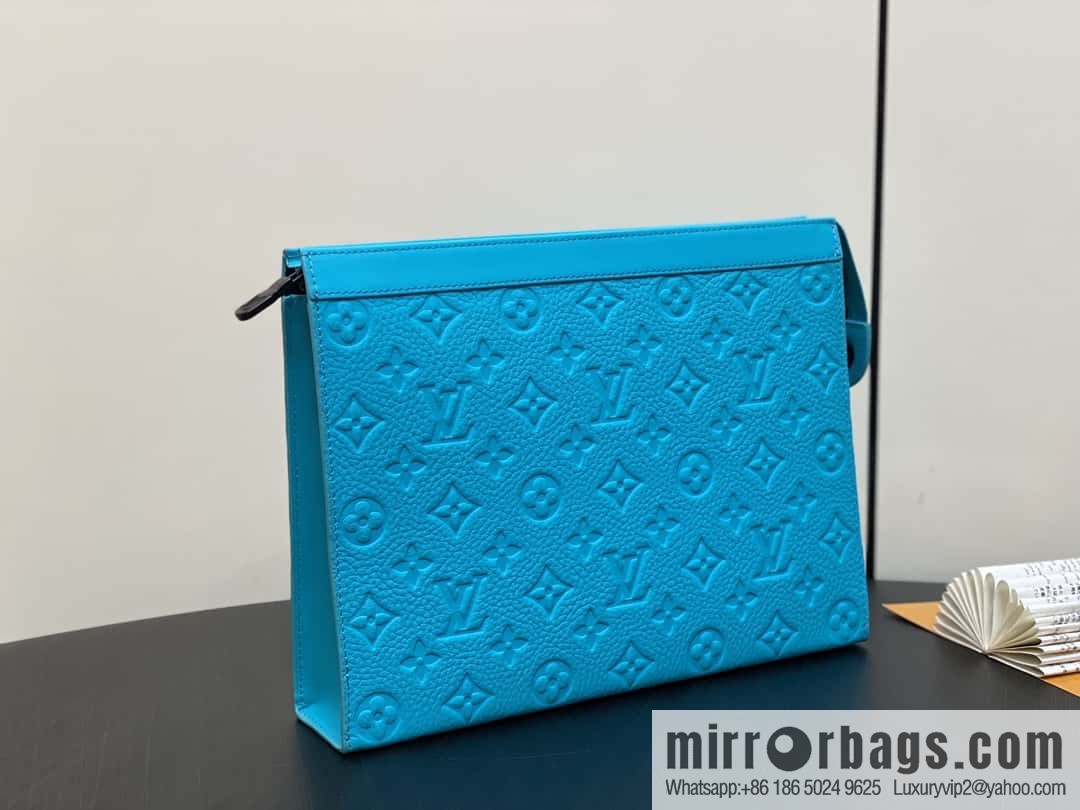 [Premium‑quality] M11466 blue full leather embossed, clutch bag series, the new POCHETTE VOYAGE Ms medium clutch bag of the season