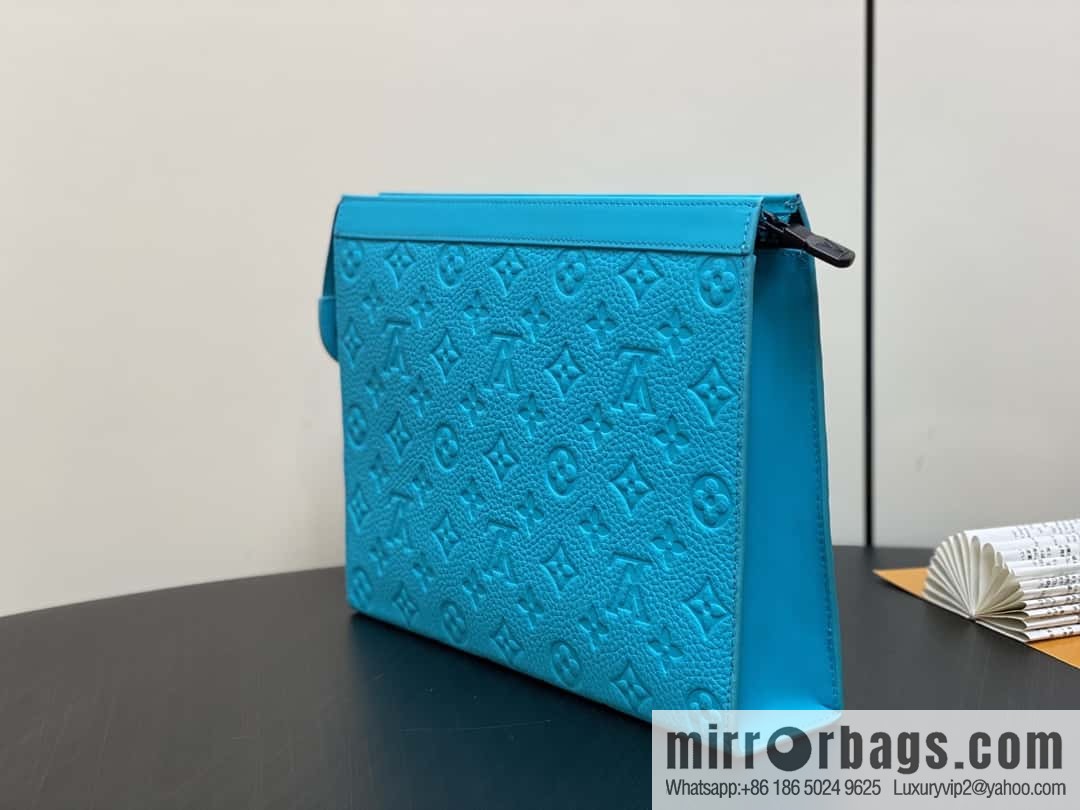 [Premium‑quality] M11466 blue full leather embossed, clutch bag series, the new POCHETTE VOYAGE Ms medium clutch bag of the season