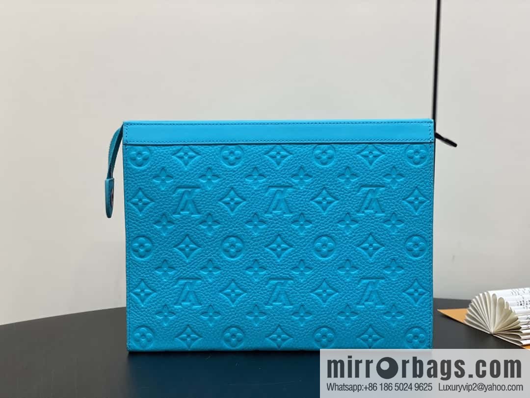 [Premium‑quality] M11466 blue full leather embossed, clutch bag series, the new POCHETTE VOYAGE Ms medium clutch bag of the season