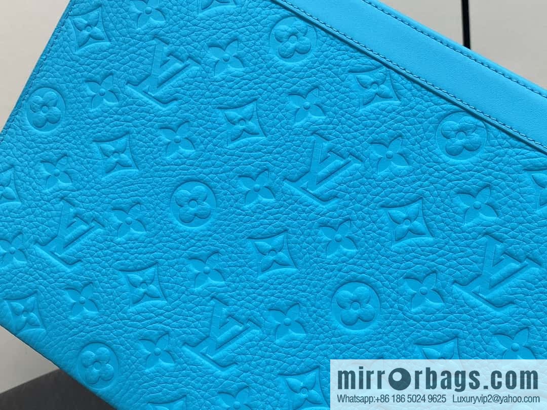 [Premium‑quality] M11466 blue full leather embossed, clutch bag series, the new POCHETTE VOYAGE Ms medium clutch bag of the season