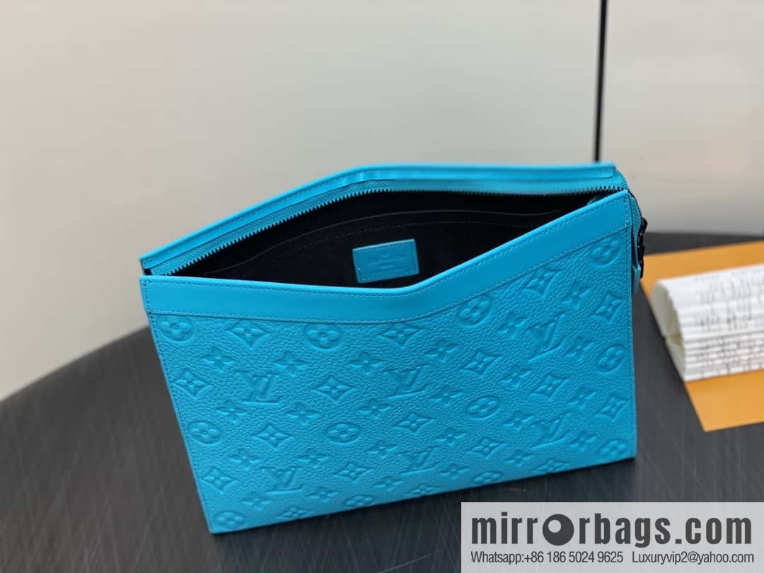 [Premium‑quality] M11466 blue full leather embossed, clutch bag series, the new POCHETTE VOYAGE Ms medium clutch bag of the season