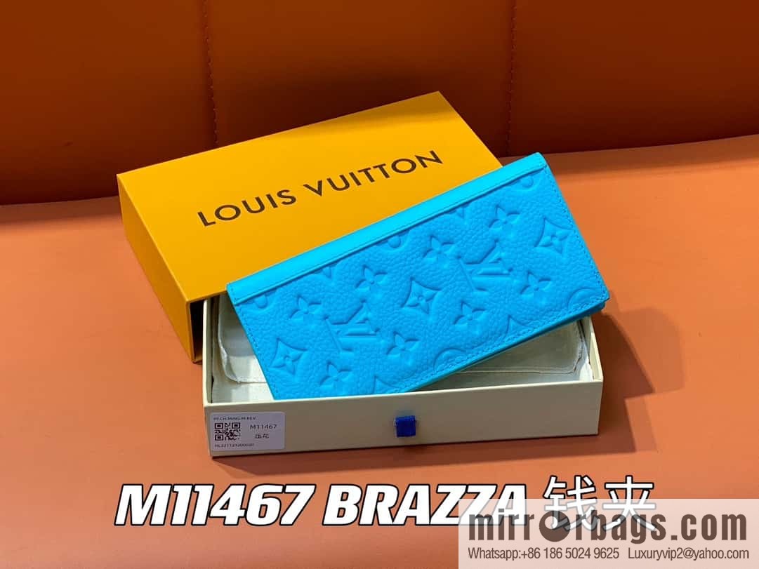 [Boutique‑grade] M11467 blue full leather embossed, long suit clip wallet series BRAZZA wallet