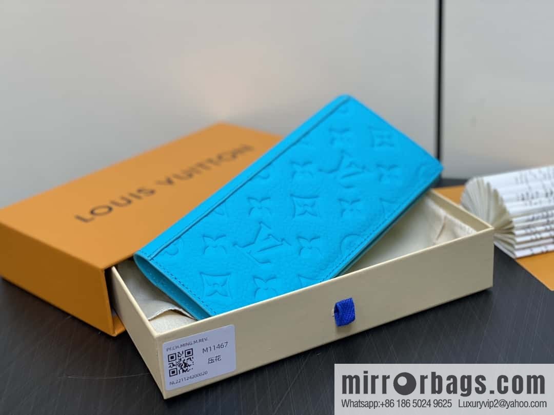 [Boutique‑grade] M11467 blue full leather embossed, long suit clip wallet series BRAZZA wallet