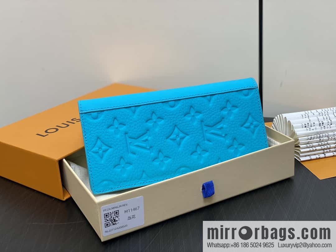 [Boutique‑grade] M11467 blue full leather embossed, long suit clip wallet series BRAZZA wallet