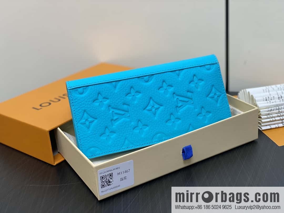[Boutique‑grade] M11467 blue full leather embossed, long suit clip wallet series BRAZZA wallet