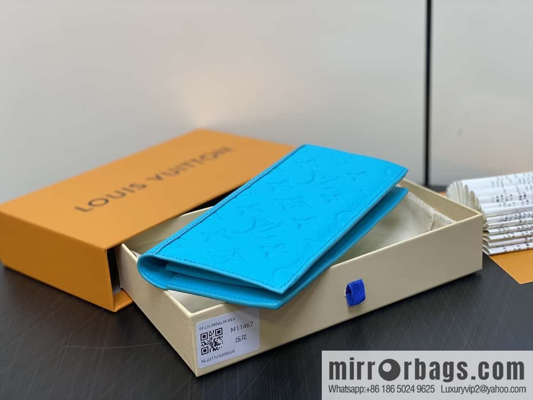 [Boutique‑grade] M11467 blue full leather embossed, long suit clip wallet series BRAZZA wallet