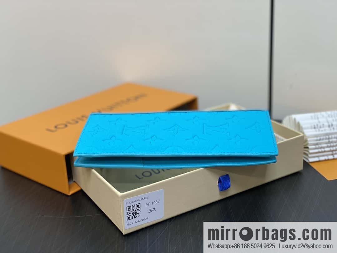 [Boutique‑grade] M11467 blue full leather embossed, long suit clip wallet series BRAZZA wallet