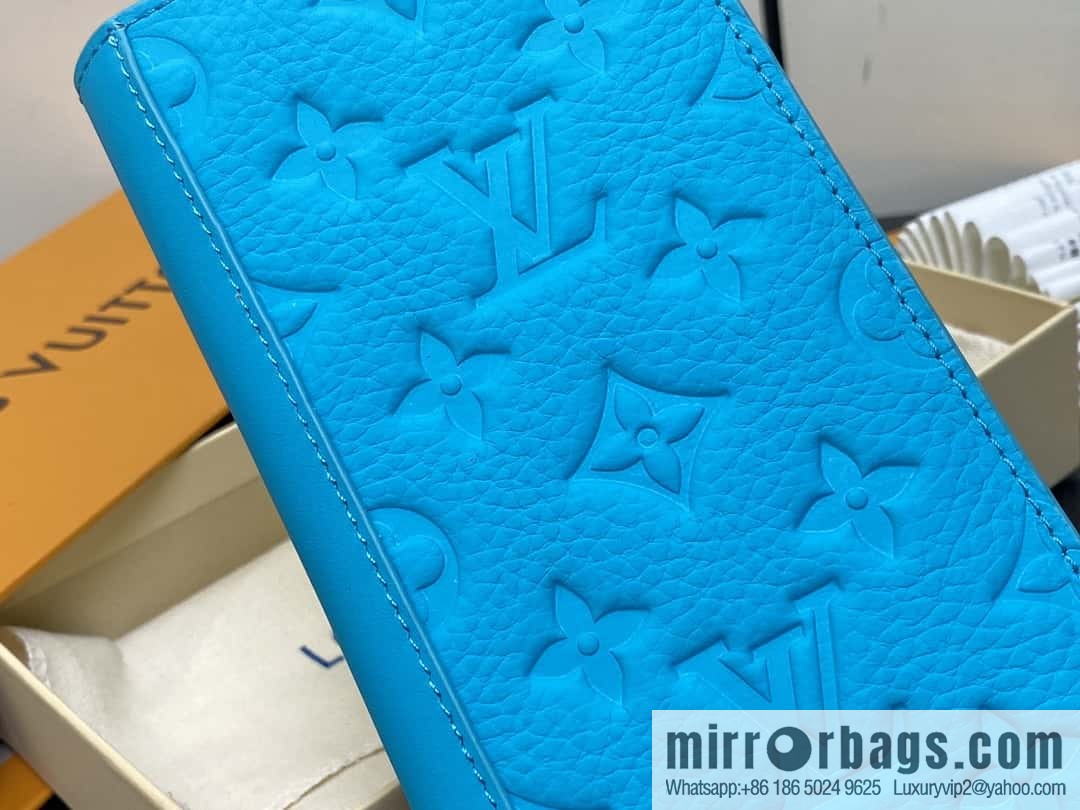 [Boutique‑grade] M11467 blue full leather embossed, long suit clip wallet series BRAZZA wallet
