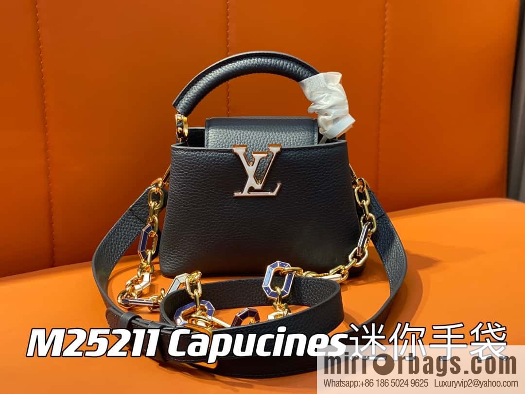 [Boutique‑grade] M25211 dark blue (chain strap) M24863 full leather cap that English series Capucines mini handbag