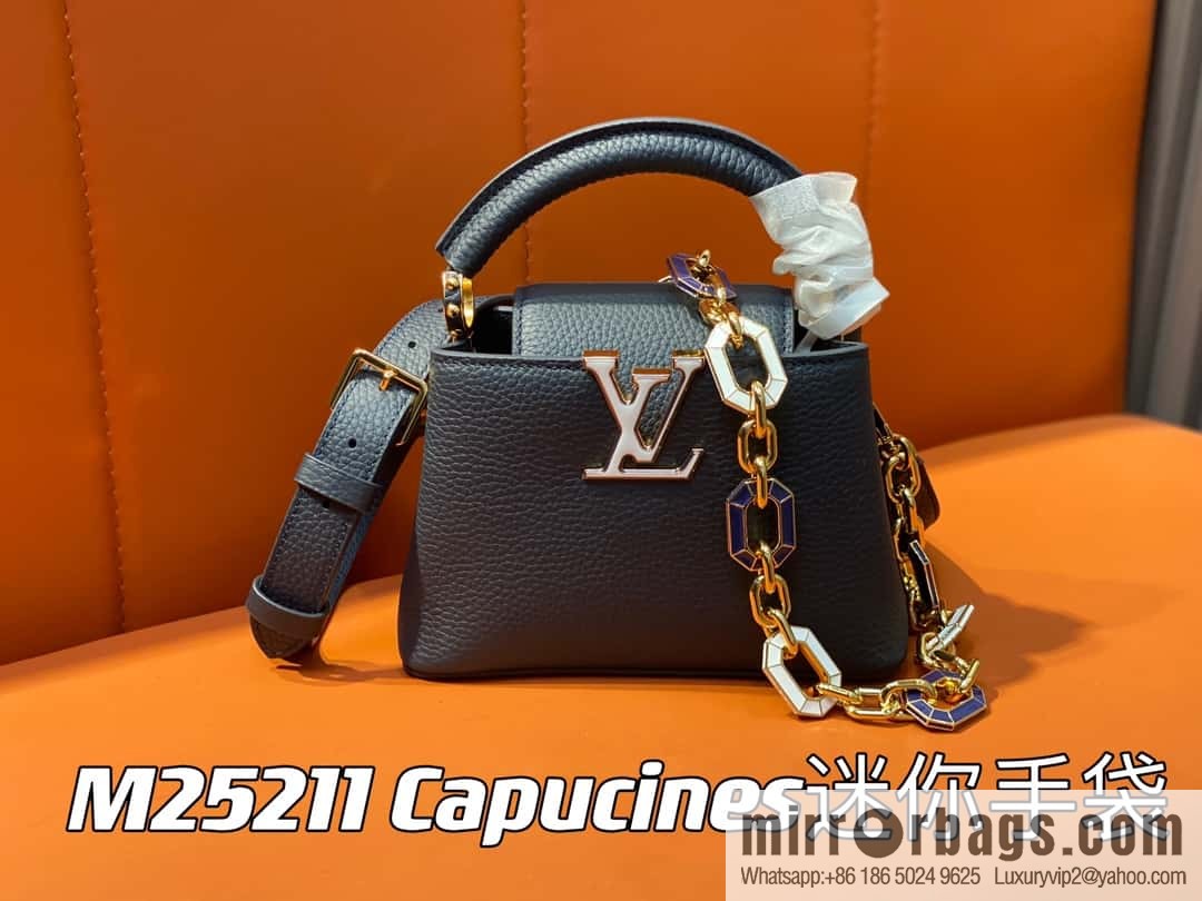 [Boutique‑grade] M25211 dark blue (chain strap) M24863 full leather cap that English series Capucines mini handbag