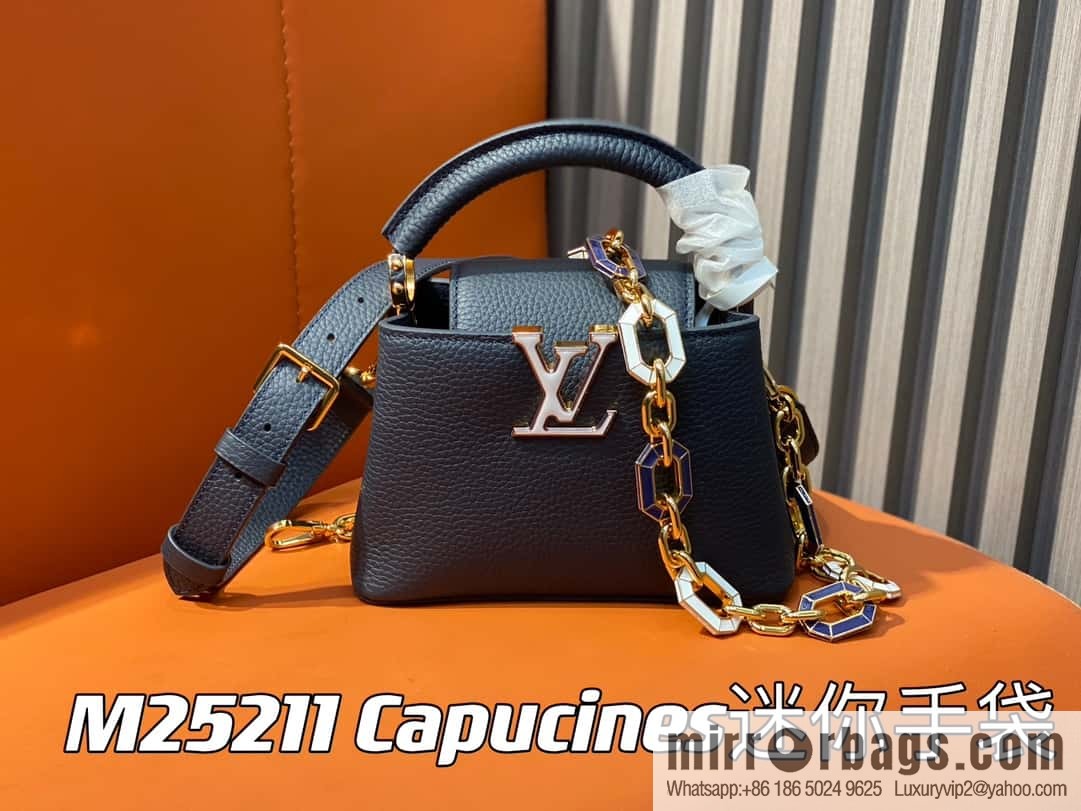 [Boutique‑grade] M25211 dark blue (chain strap) M24863 full leather cap that English series Capucines mini handbag