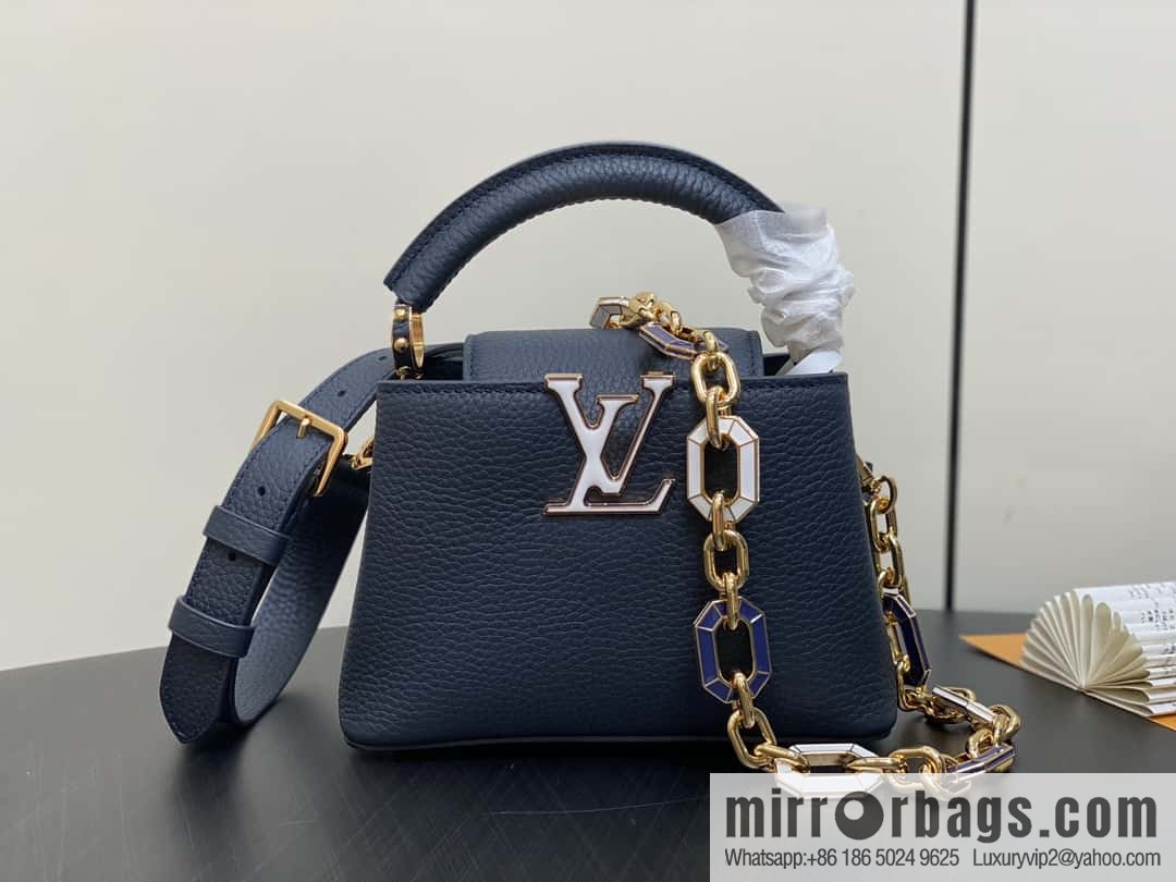 [Boutique‑grade] M25211 dark blue (chain strap) M24863 full leather cap that English series Capucines mini handbag