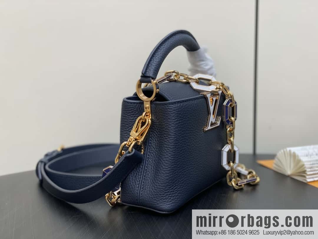 [Boutique‑grade] M25211 dark blue (chain strap) M24863 full leather cap that English series Capucines mini handbag