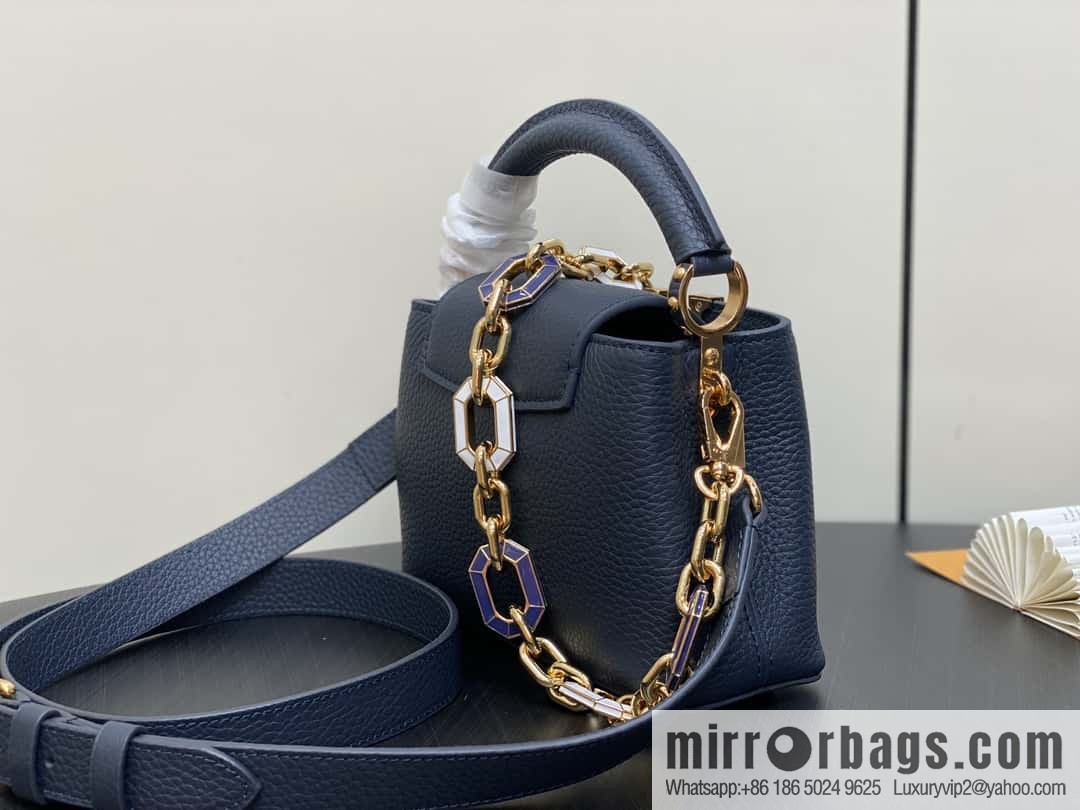 [Boutique‑grade] M25211 dark blue (chain strap) M24863 full leather cap that English series Capucines mini handbag