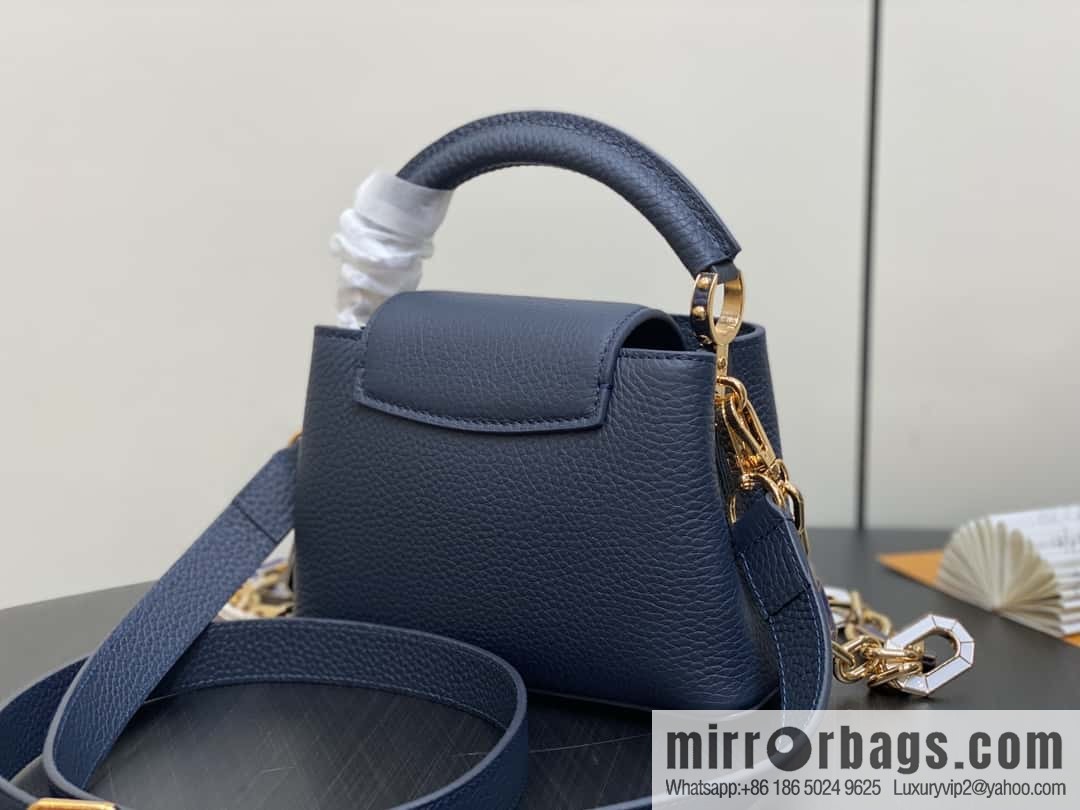 [Boutique‑grade] M25211 dark blue (chain strap) M24863 full leather cap that English series Capucines mini handbag