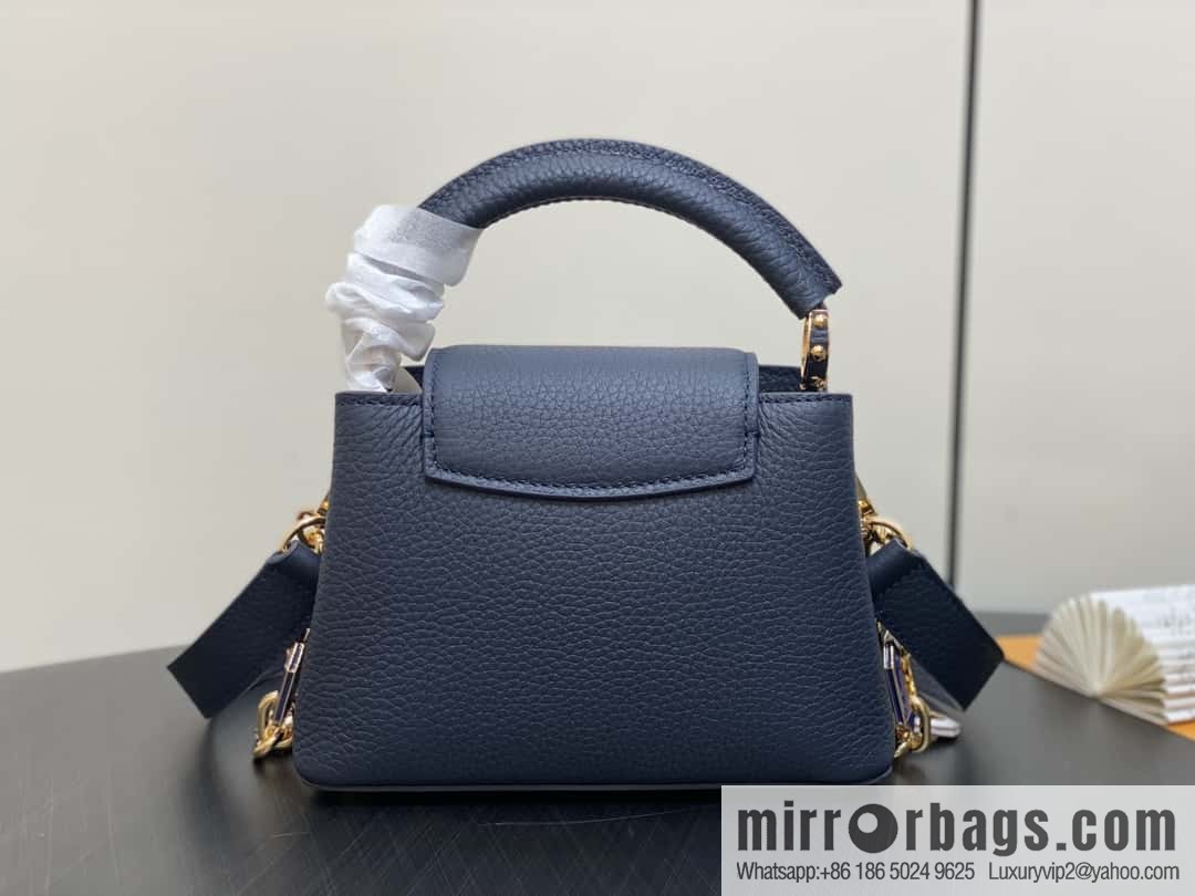 [Boutique‑grade] M25211 dark blue (chain strap) M24863 full leather cap that English series Capucines mini handbag