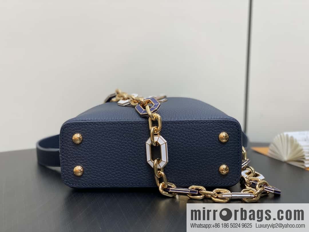 [Boutique‑grade] M25211 dark blue (chain strap) M24863 full leather cap that English series Capucines mini handbag
