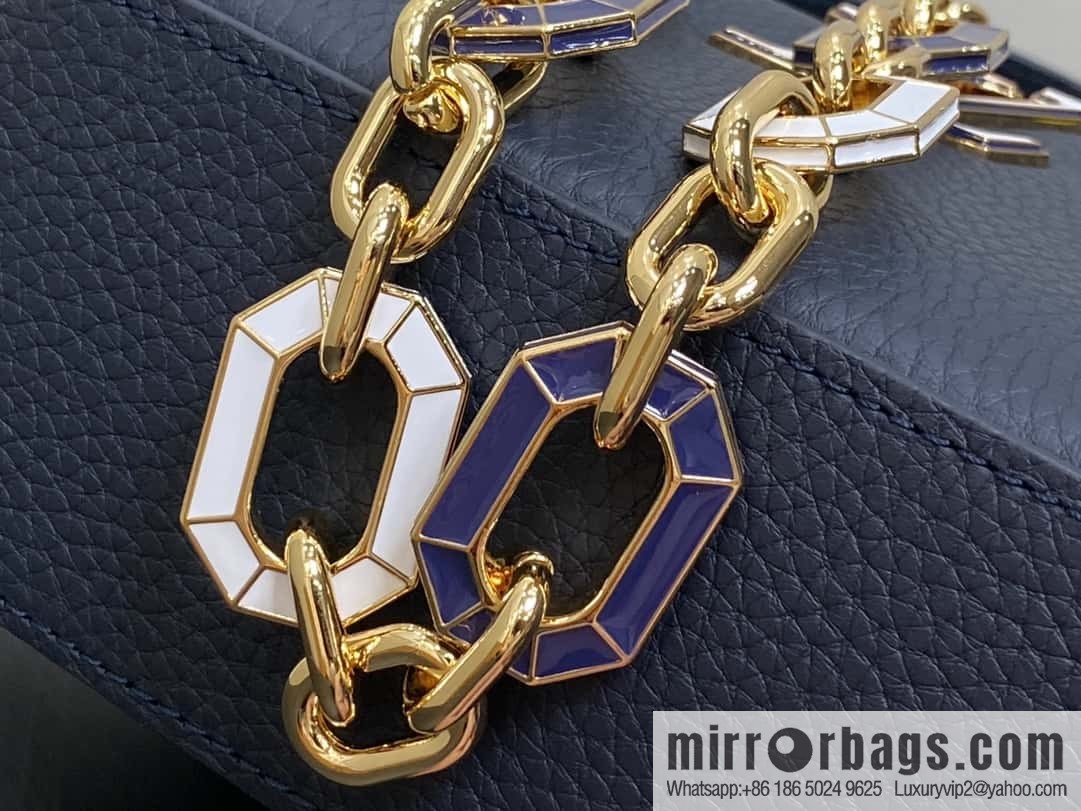 [Boutique‑grade] M25211 dark blue (chain strap) M24863 full leather cap that English series Capucines mini handbag