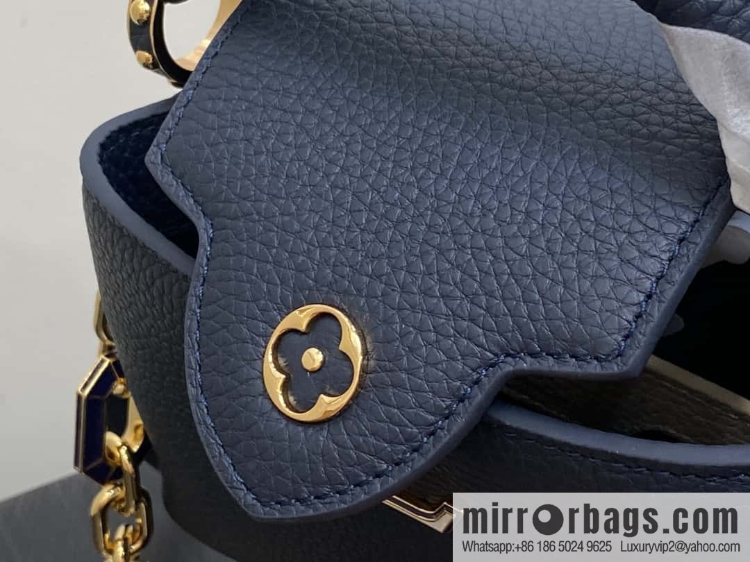 [Boutique‑grade] M25211 dark blue (chain strap) M24863 full leather cap that English series Capucines mini handbag