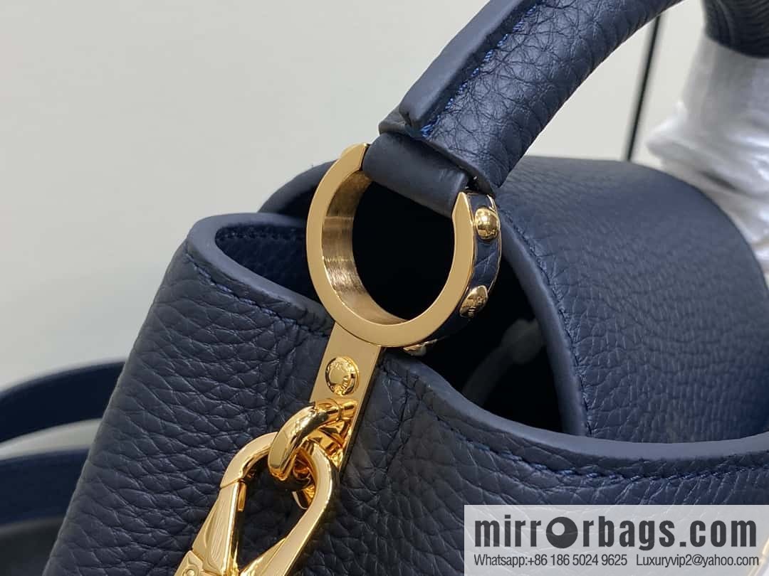 [Boutique‑grade] M25211 dark blue (chain strap) M24863 full leather cap that English series Capucines mini handbag