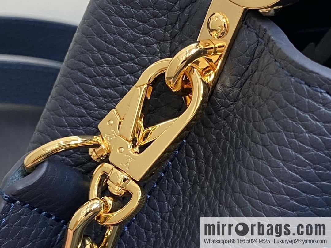 [Boutique‑grade] M25211 dark blue (chain strap) M24863 full leather cap that English series Capucines mini handbag