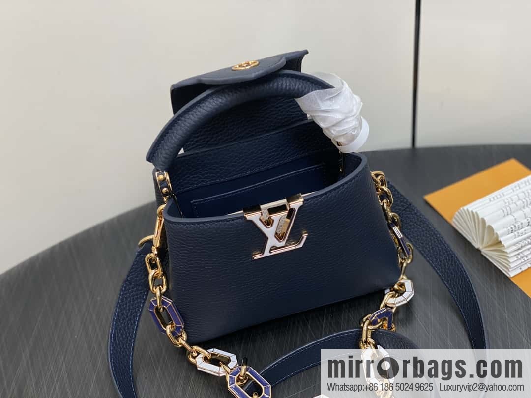 [Boutique‑grade] M25211 dark blue (chain strap) M24863 full leather cap that English series Capucines mini handbag