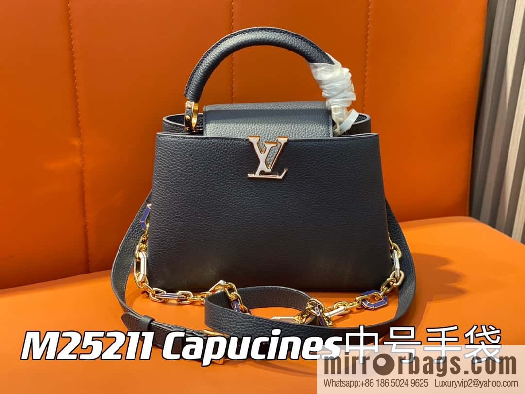 [Boutique‑grade] M25211 dark blue (chain strap) M24863 full leather cap that English series Capucines medium handbag