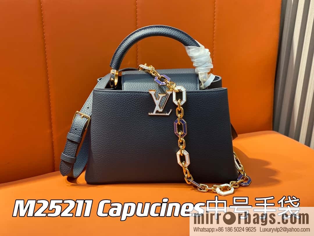[Boutique‑grade] M25211 dark blue (chain strap) M24863 full leather cap that English series Capucines medium handbag