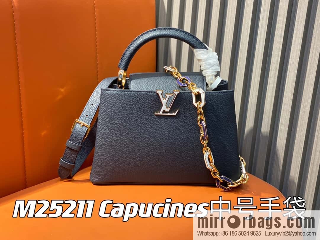 [Boutique‑grade] M25211 dark blue (chain strap) M24863 full leather cap that English series Capucines medium handbag