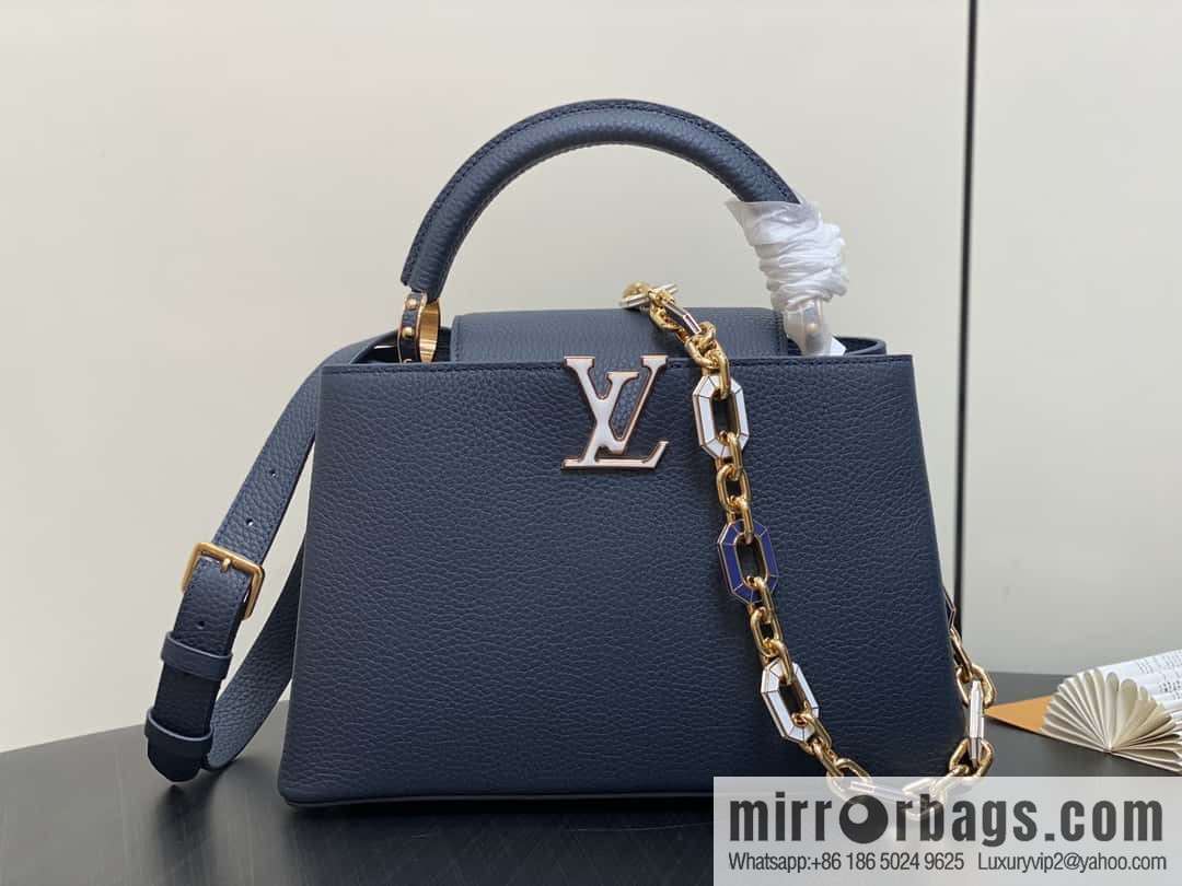 [Boutique‑grade] M25211 dark blue (chain strap) M24863 full leather cap that English series Capucines medium handbag