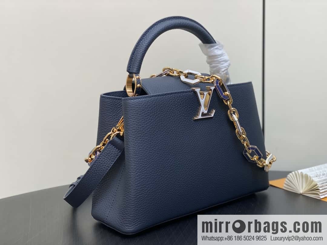 [Boutique‑grade] M25211 dark blue (chain strap) M24863 full leather cap that English series Capucines medium handbag