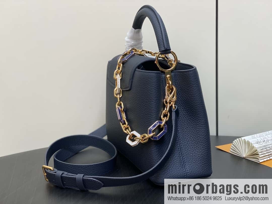 [Boutique‑grade] M25211 dark blue (chain strap) M24863 full leather cap that English series Capucines medium handbag