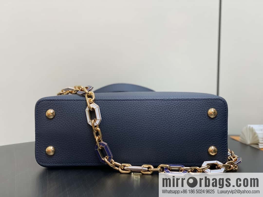 [Boutique‑grade] M25211 dark blue (chain strap) M24863 full leather cap that English series Capucines medium handbag