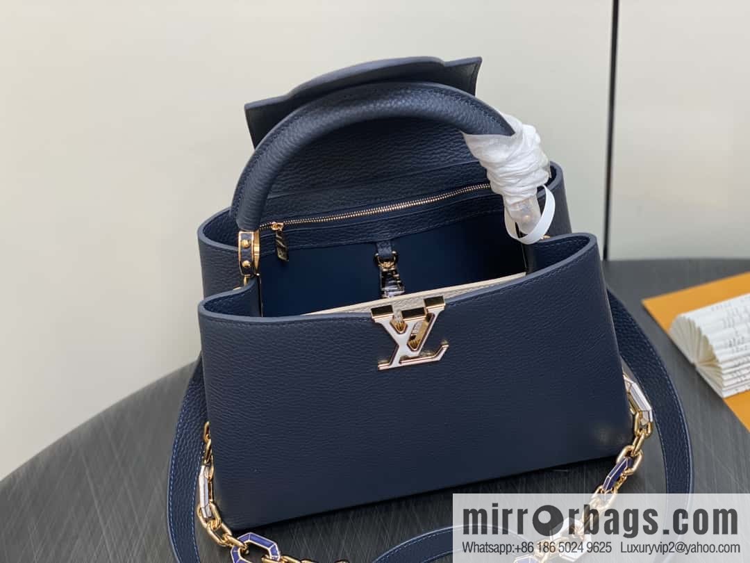 [Boutique‑grade] M25211 dark blue (chain strap) M24863 full leather cap that English series Capucines medium handbag