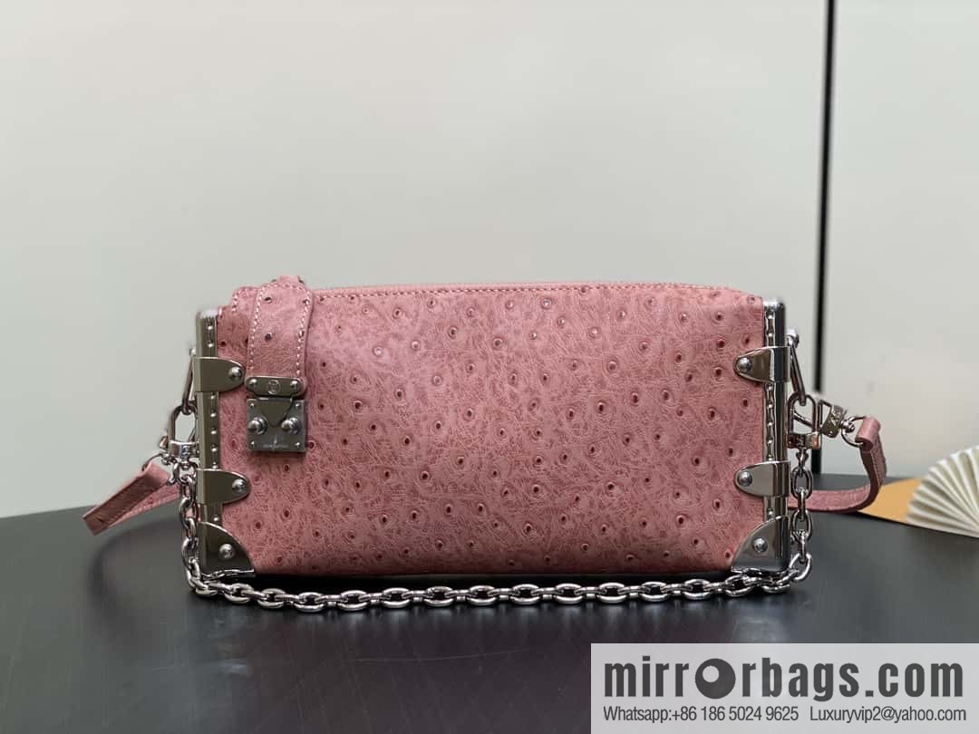 [Boutique‑grade] M25445 pink ostrich pattern full leather, soft box series SLIM TRUNK handbag