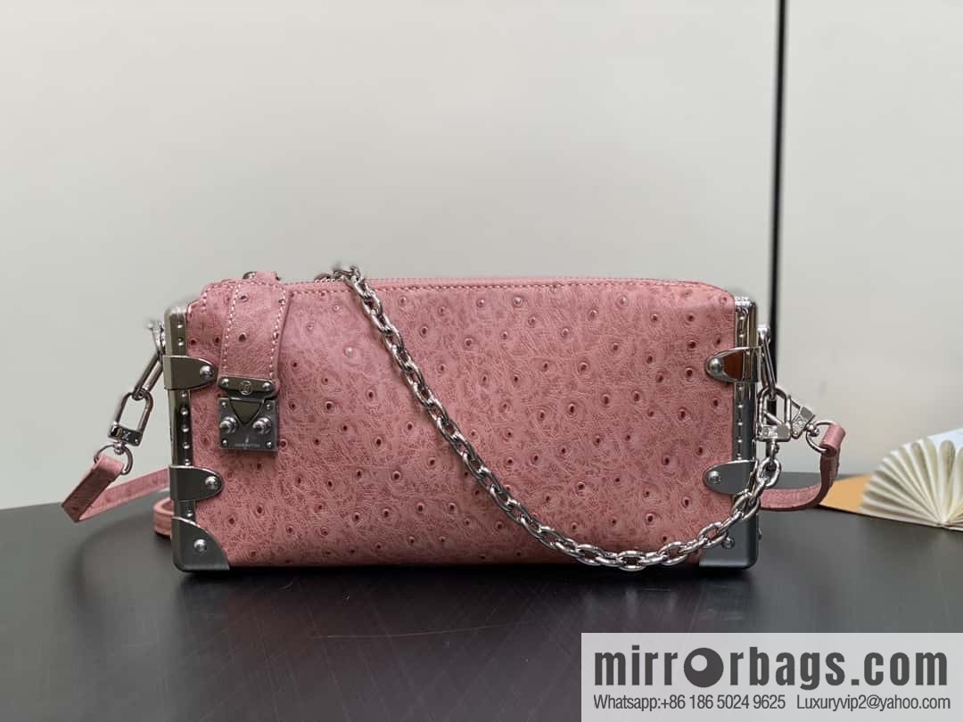 [Boutique‑grade] M25445 pink ostrich pattern full leather, soft box series SLIM TRUNK handbag