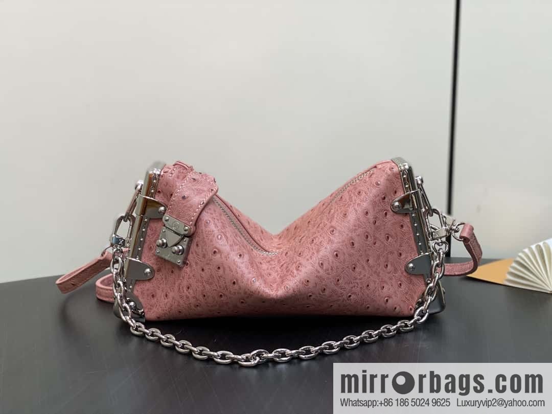 [Boutique‑grade] M25445 pink ostrich pattern full leather, soft box series SLIM TRUNK handbag