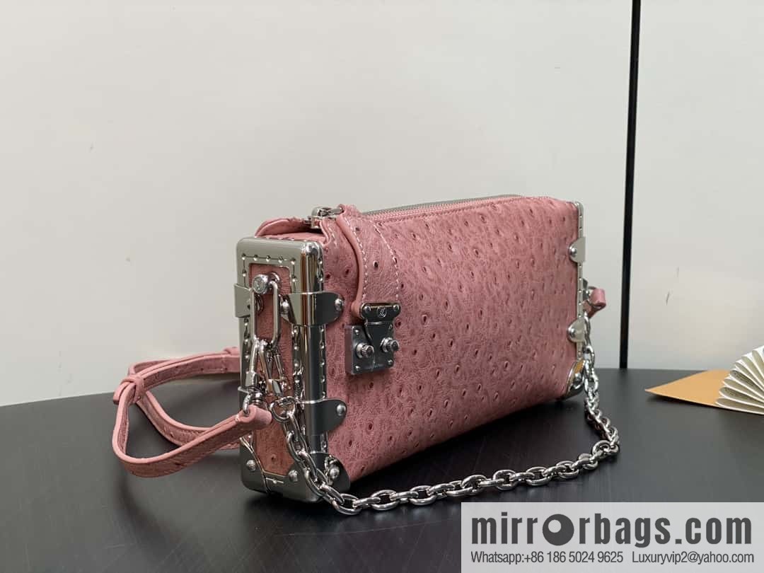 [Boutique‑grade] M25445 pink ostrich pattern full leather, soft box series SLIM TRUNK handbag
