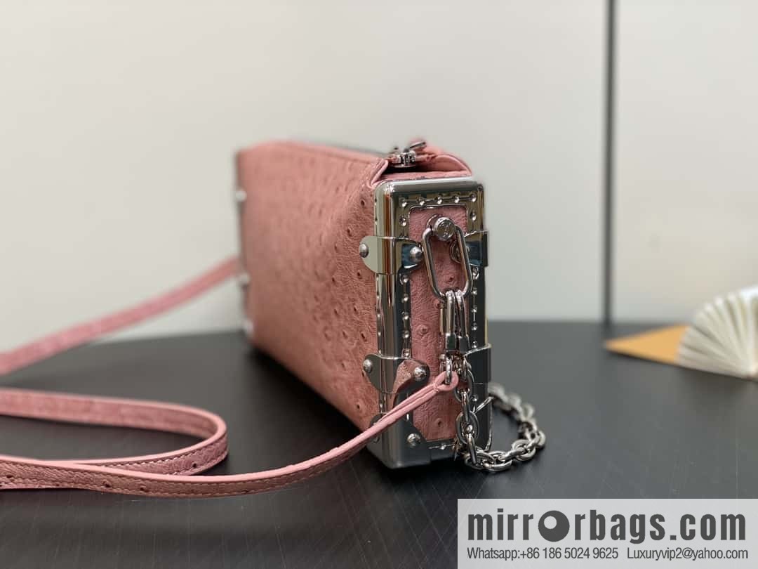 [Boutique‑grade] M25445 pink ostrich pattern full leather, soft box series SLIM TRUNK handbag