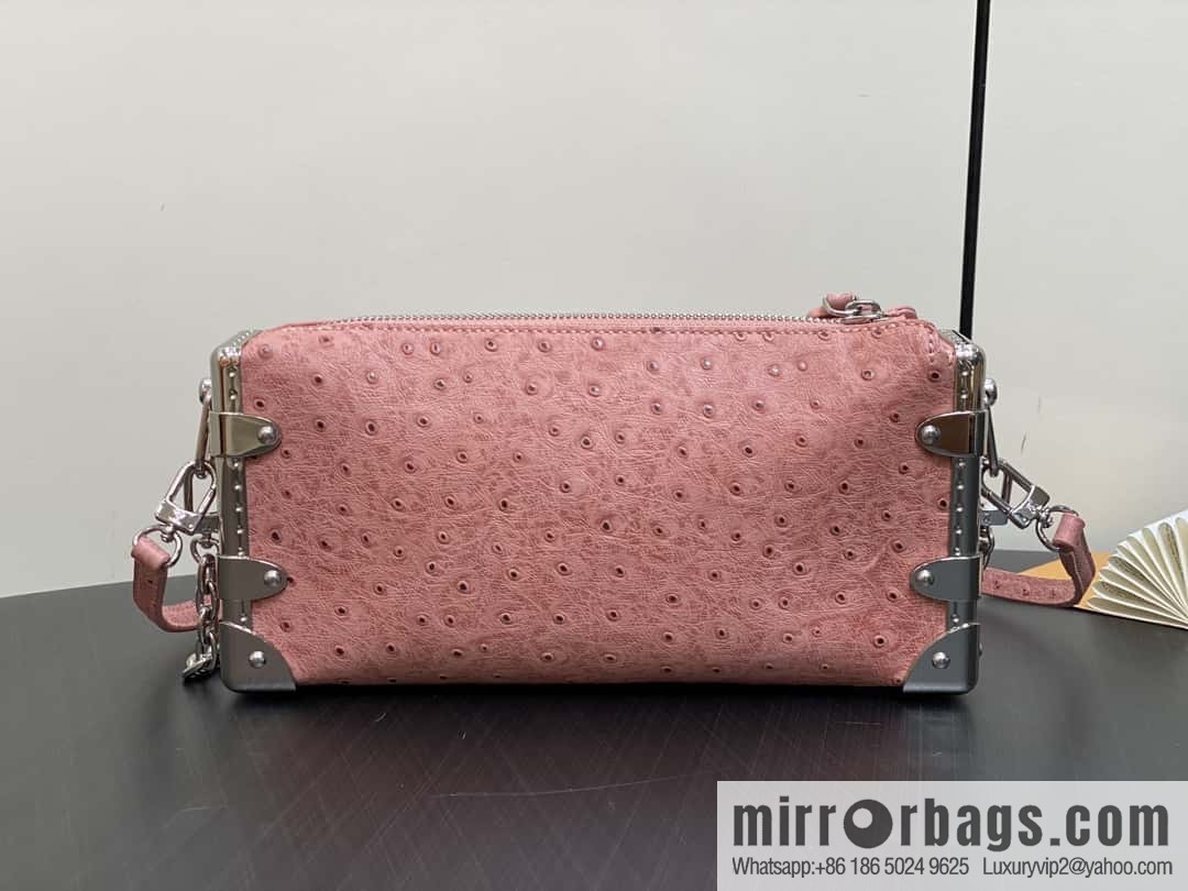 [Boutique‑grade] M25445 pink ostrich pattern full leather, soft box series SLIM TRUNK handbag