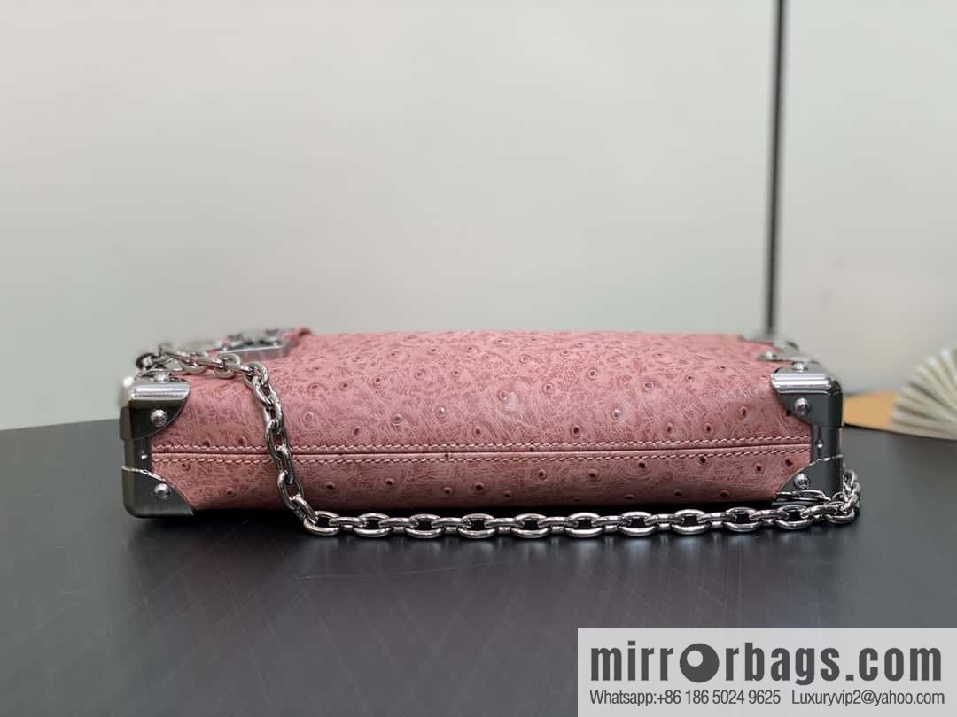 [Boutique‑grade] M25445 pink ostrich pattern full leather, soft box series SLIM TRUNK handbag