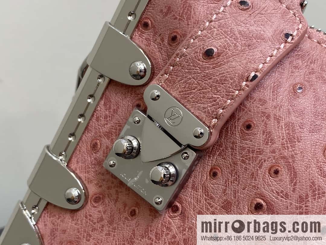 [Boutique‑grade] M25445 pink ostrich pattern full leather, soft box series SLIM TRUNK handbag