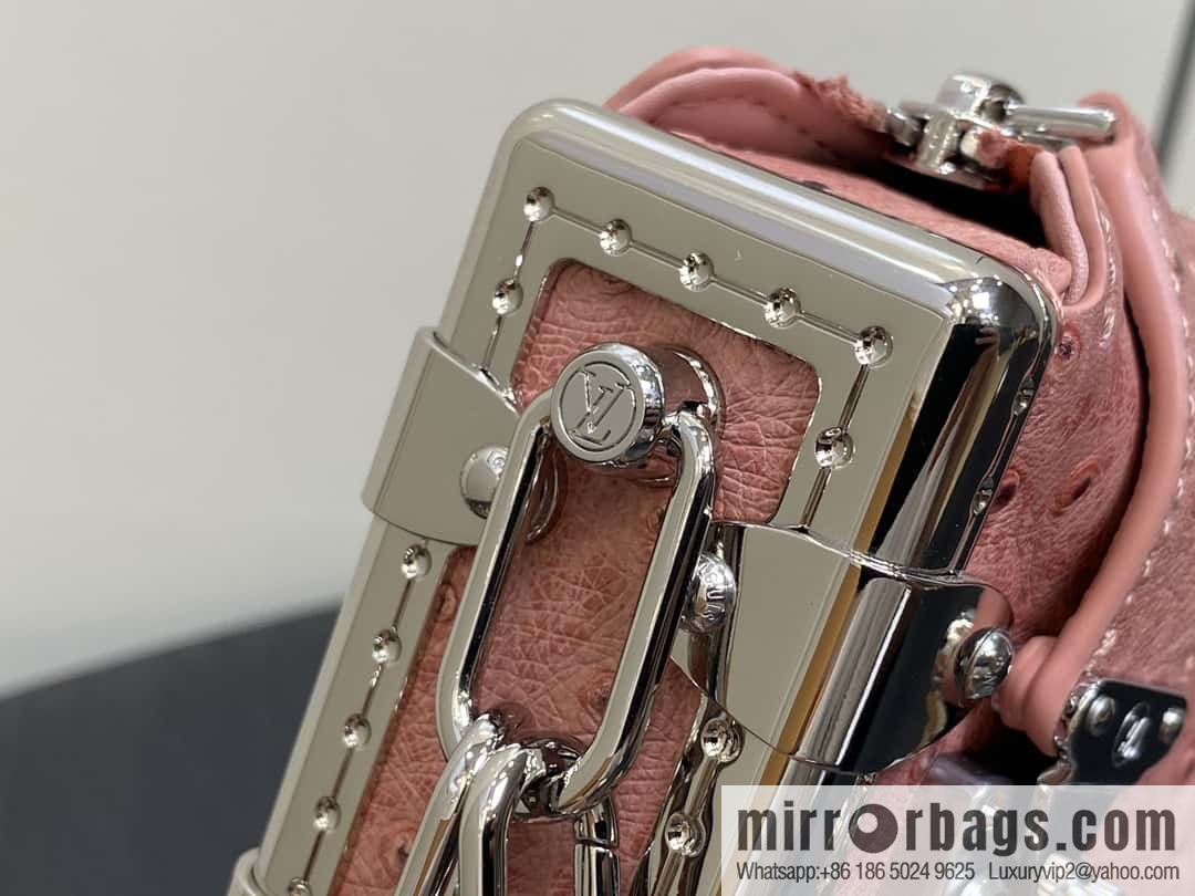[Boutique‑grade] M25445 pink ostrich pattern full leather, soft box series SLIM TRUNK handbag