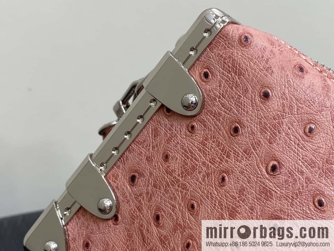 [Boutique‑grade] M25445 pink ostrich pattern full leather, soft box series SLIM TRUNK handbag