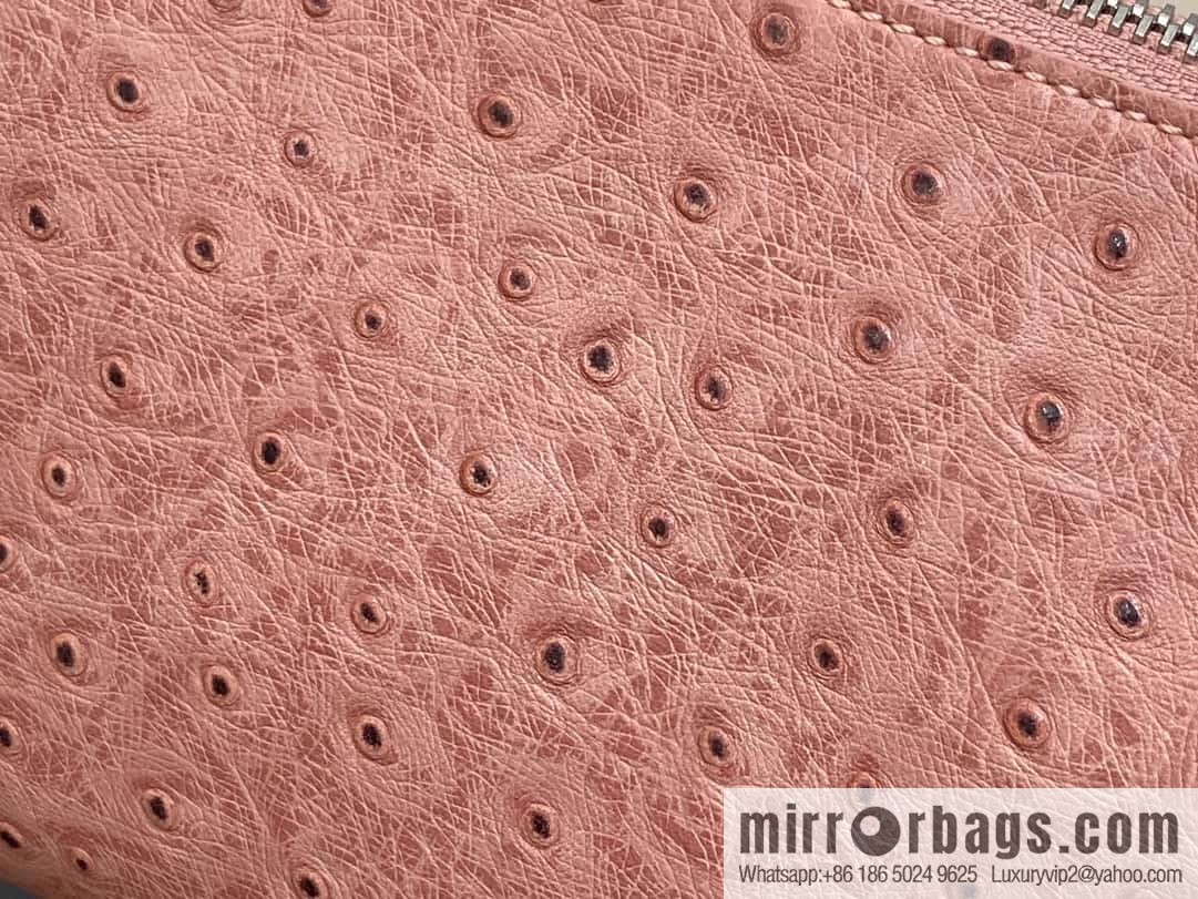 [Boutique‑grade] M25445 pink ostrich pattern full leather, soft box series SLIM TRUNK handbag
