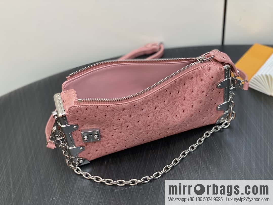 [Boutique‑grade] M25445 pink ostrich pattern full leather, soft box series SLIM TRUNK handbag
