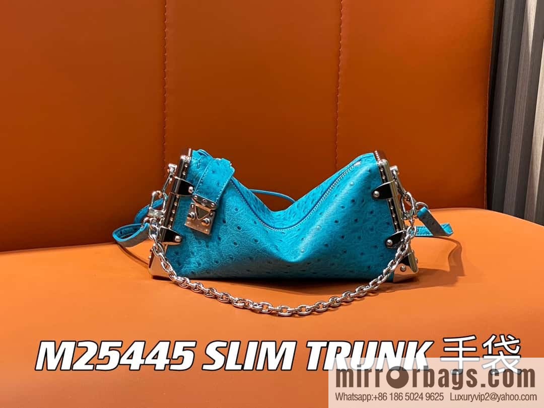 [Boutique‑grade] M25445 blue ostrich pattern full leather, soft box series SLIM TRUNK handbag
