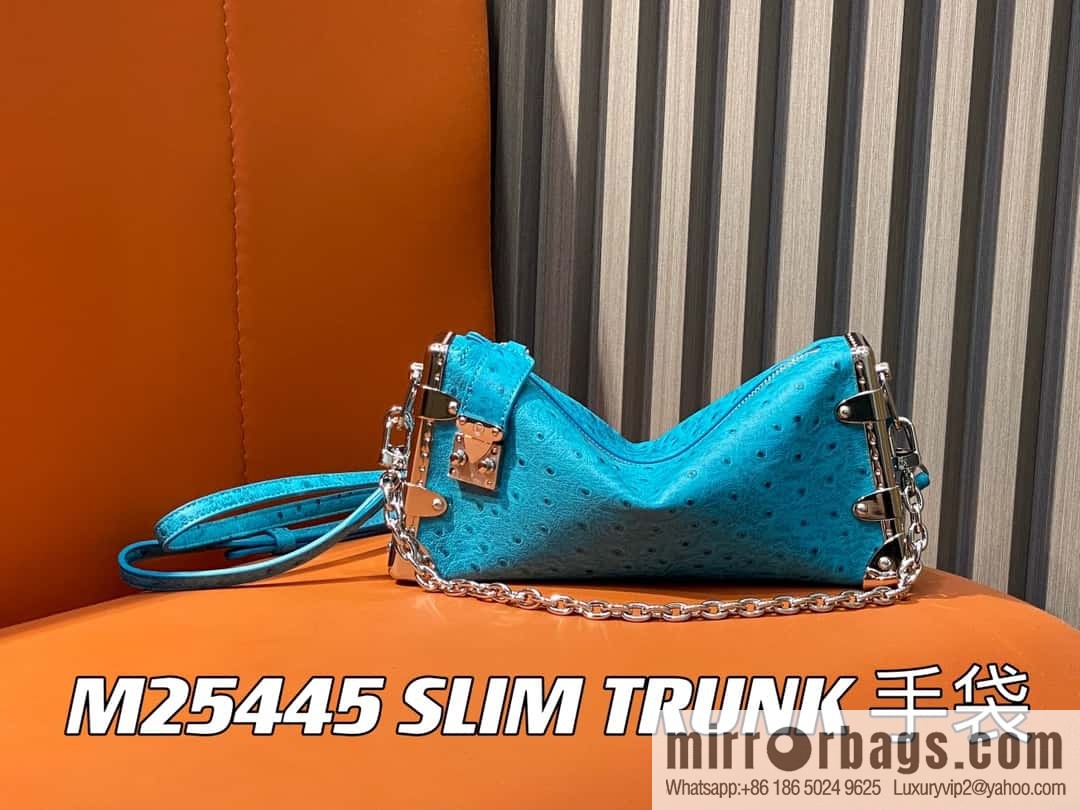 [Boutique‑grade] M25445 blue ostrich pattern full leather, soft box series SLIM TRUNK handbag